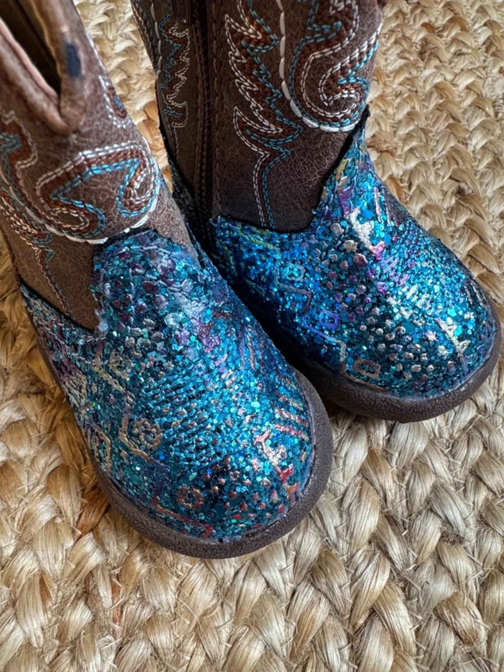 Roper 1 Infant Baby Girl Kids  Boots Blue Glitter Brown